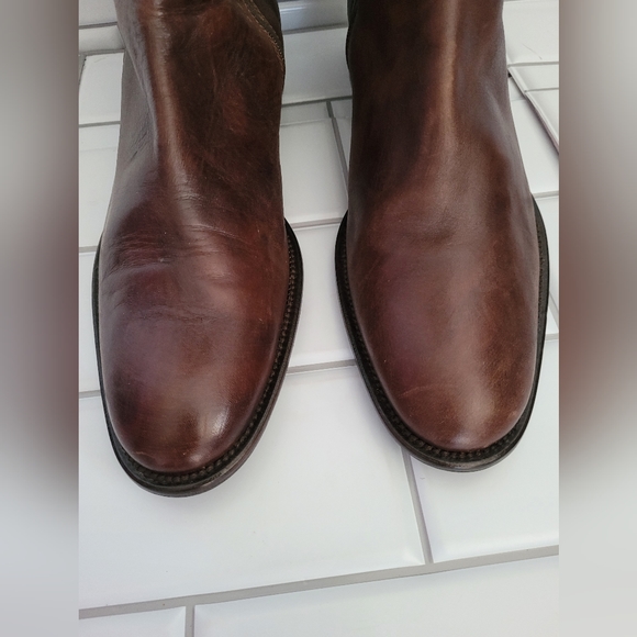 Franco Martini Made In Italy Ladies Dark Brown Tall Leather Boots 1.25in Block H - Picture 2 of 12